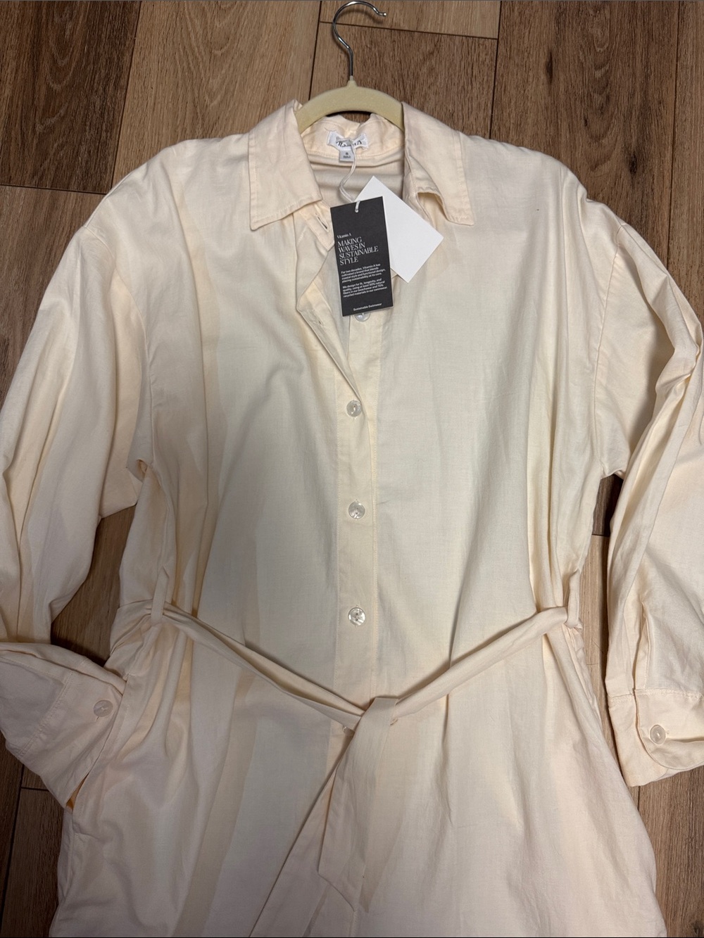 Vitamin A NWT 100% cotton Cream Button-Front Midi Dress robe  BUTTON COVERUP